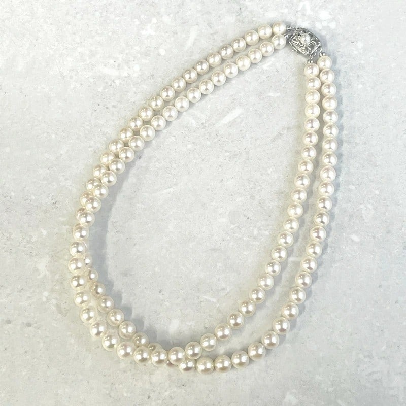 Mikimoto Double Strand Akoya Pearl Cream Color 6.5-7.0mm Silver Beaded Necklace: Mikimoto Double Strand Akoya Pearl Cream Color 6.5-7.0mm Silver Beaded Necklace Item Specifics: Occasion: Anniversary Birthday Christmas Engagement Graduation Mother"s Day Valentine"s Day Wedding Sign