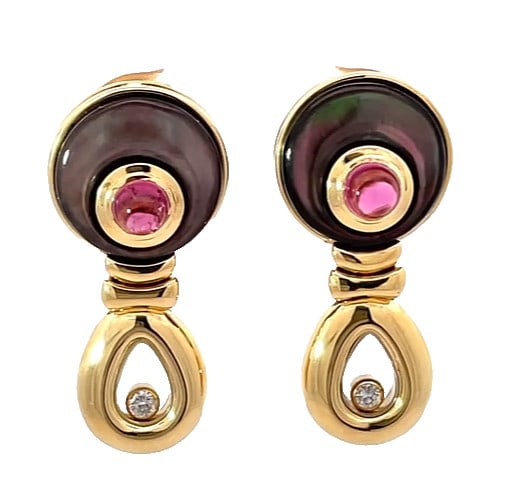 Chopard 18k Yellow Gold Pink Diamond Tourmaline Shell Drop Earring: Chopard 18k Yellow Gold Pink Diamond Tourmaline Shell Drop Earring Item Specifics: Shape: Teardrop Closure: La Pousette Occasion: Anniversary Birthday Christening Christmas Confirmation/Communion Enga