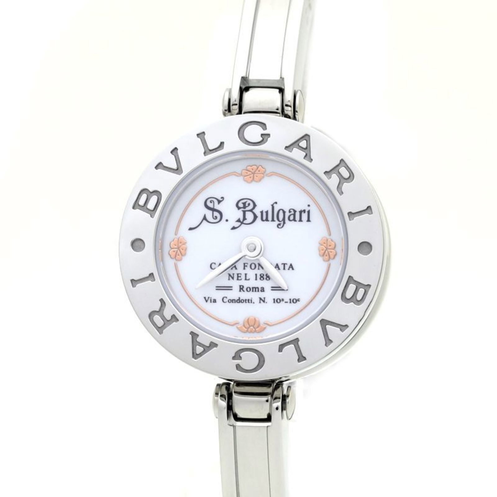 Bvlgari Wristwatch: Bvlgari Wristwatch Stainless steel case and band add a sleek touch to this Bvlgari wristwatch, featuring a white dial. The watch measures 22mm in diameter and has a comfortable fit for wrists up to