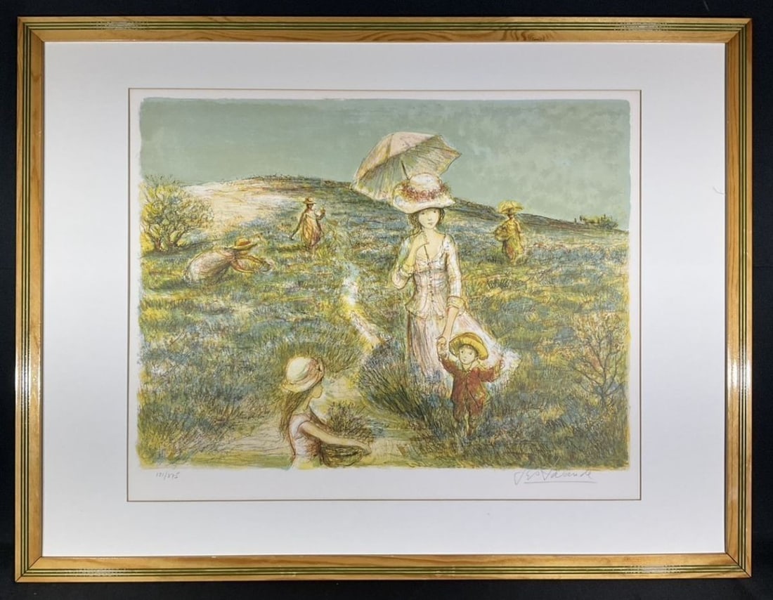 Jacques Lalande Lithograph French Woman Child Umbrella Signed Art Framed (1 of 10)
