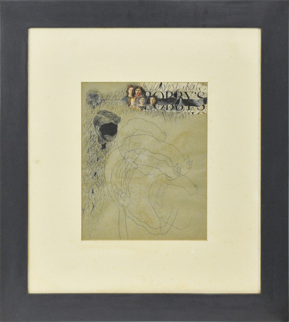 Ryuichi Yamashiro Original Ink Collage Signed Bobby S Japanese Modern Art (1 of 2)