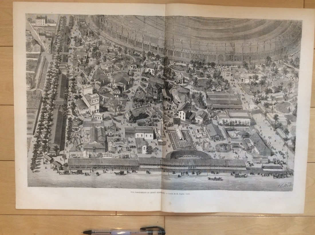 Panoramic view of German quarter large engraving from Paris exposition universelle 1867 (1 of 3)