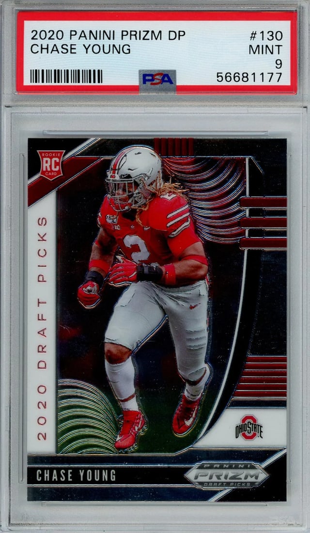 Panini 2020 Prizm Young DP Card Grade 9 #130: Panini 2020 Prizm Young DP Card Grade 9 #130 Panini Chase Young 2020 Prizm DP Card Grade 9 #130 - A highly graded, autographed card featuring young quarterback Chase Young from the 2020 Panini Prizm D