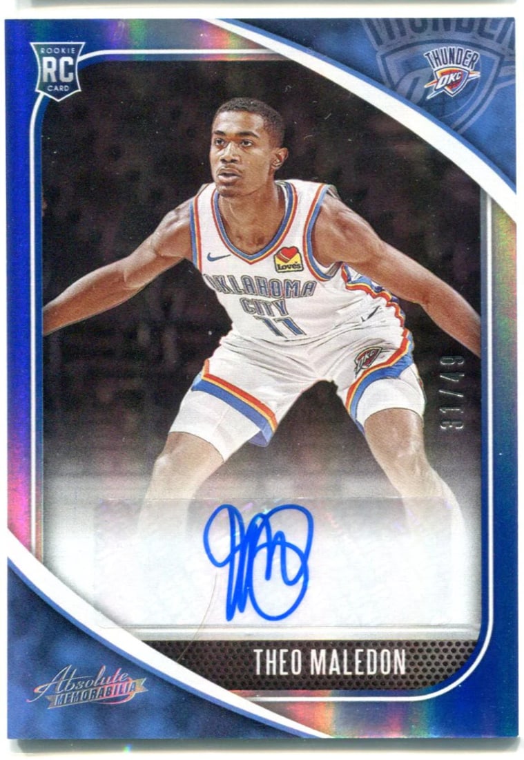 Theo Maledon 2021 Panini Absolute Autographed Rookie Card #31/ 49: Theo Maledon 2021 Panini Absolute Autographed Rookie Card #31/ 49 Theo Maledon's 2021 Panini Absolute Autographed Rookie Card #31/49 features his autograph, part of an extremely limited print run.