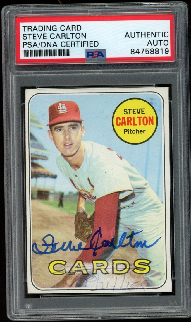 Authentic Signed Card #255 By Steve Carlton Cardinals 1969 Topps HOF (1 of 2)