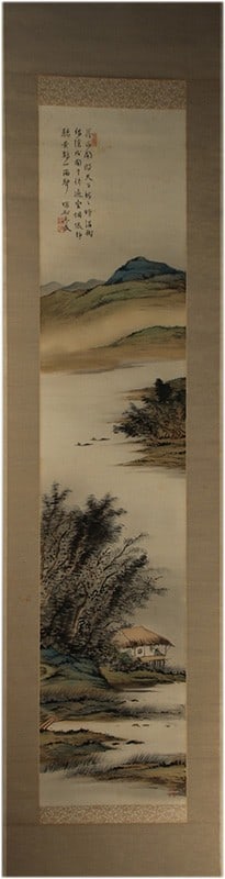 Japanese Hanging Scroll Yano Kyoson Blue Green Landscape Kotei Ginkaku zu: Japanese Hanging Scroll Yano Kyoson Blue Green Landscape Kotei Ginkaku zu Item Specifics: Artist: Yano Kyoson Subject: Blue and Green Landscape Riverside Pavilion Material: Silk Style: Japanese Size: