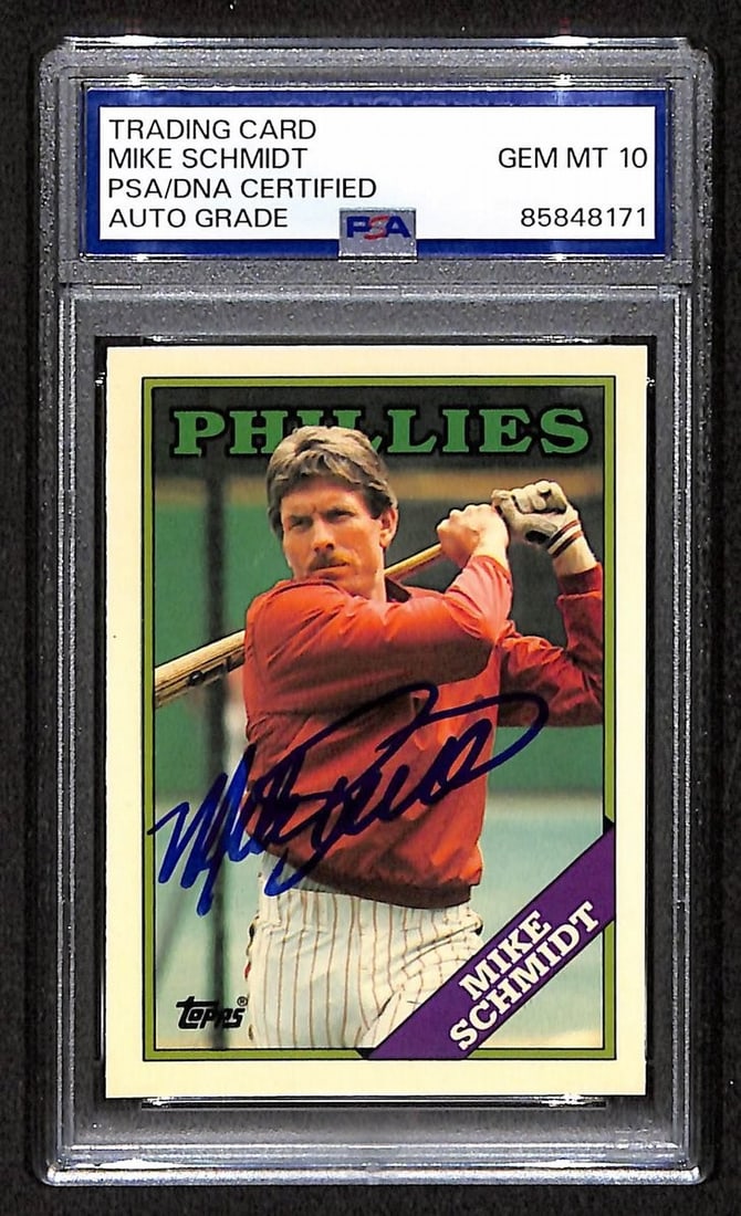 Schmidt Signed HOF Topps Tiffany Card 10 1988 Phillies 600 PSA DNA 209382 (1 of 2)