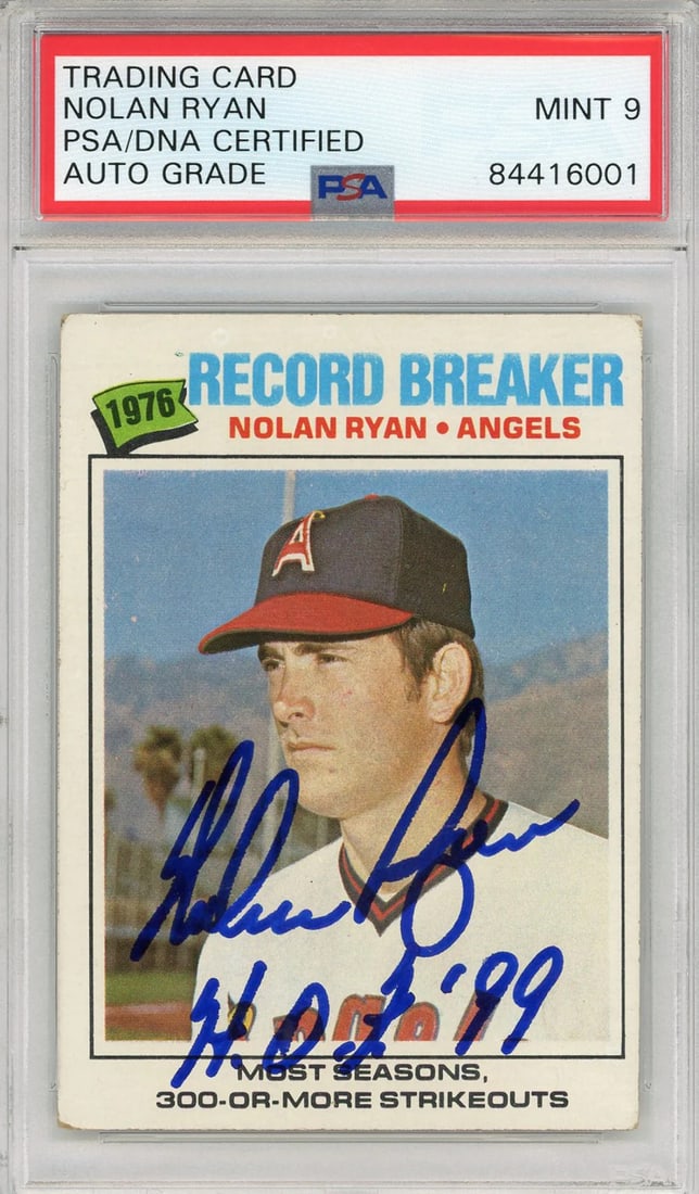 Nolan Ryan "HOF 99" Autographed 1977 Topps Card (PSA Auto Mint 9) (1 of 2)