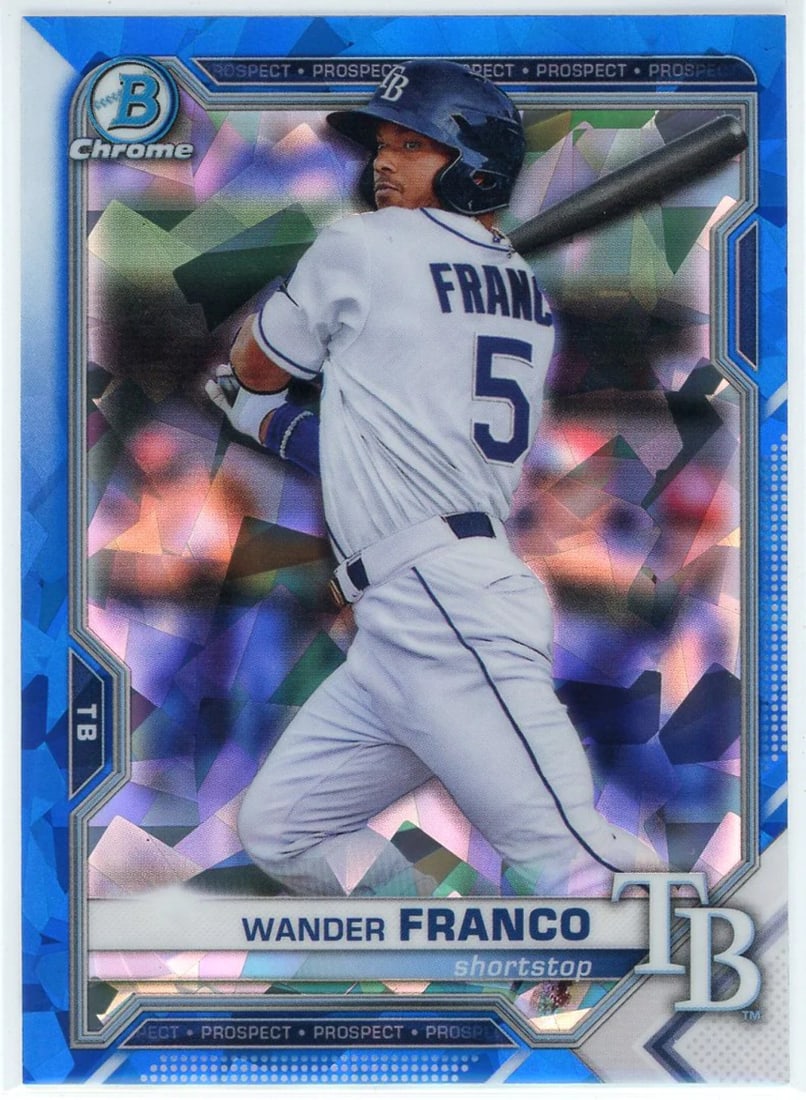 Wander Franco 2021 Bowman Chrome Cracked Blue Ice Card #BCP-57: Wander Franco 2021 Bowman Chrome Cracked Blue Ice Card #BCP-57 Wander Franco's 2021 Bowman Chrome Cracked Blue Ice Card #BCP-57 features his autograph, showcasing the talented shortstop's rising star