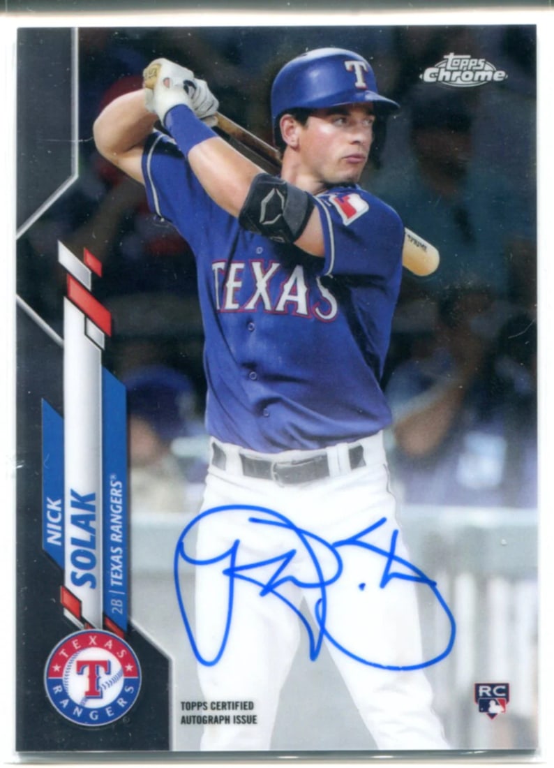 Nick Solak Autographed Topps Chrome 2020 Rookie Card #RA-NS (1 of 2)