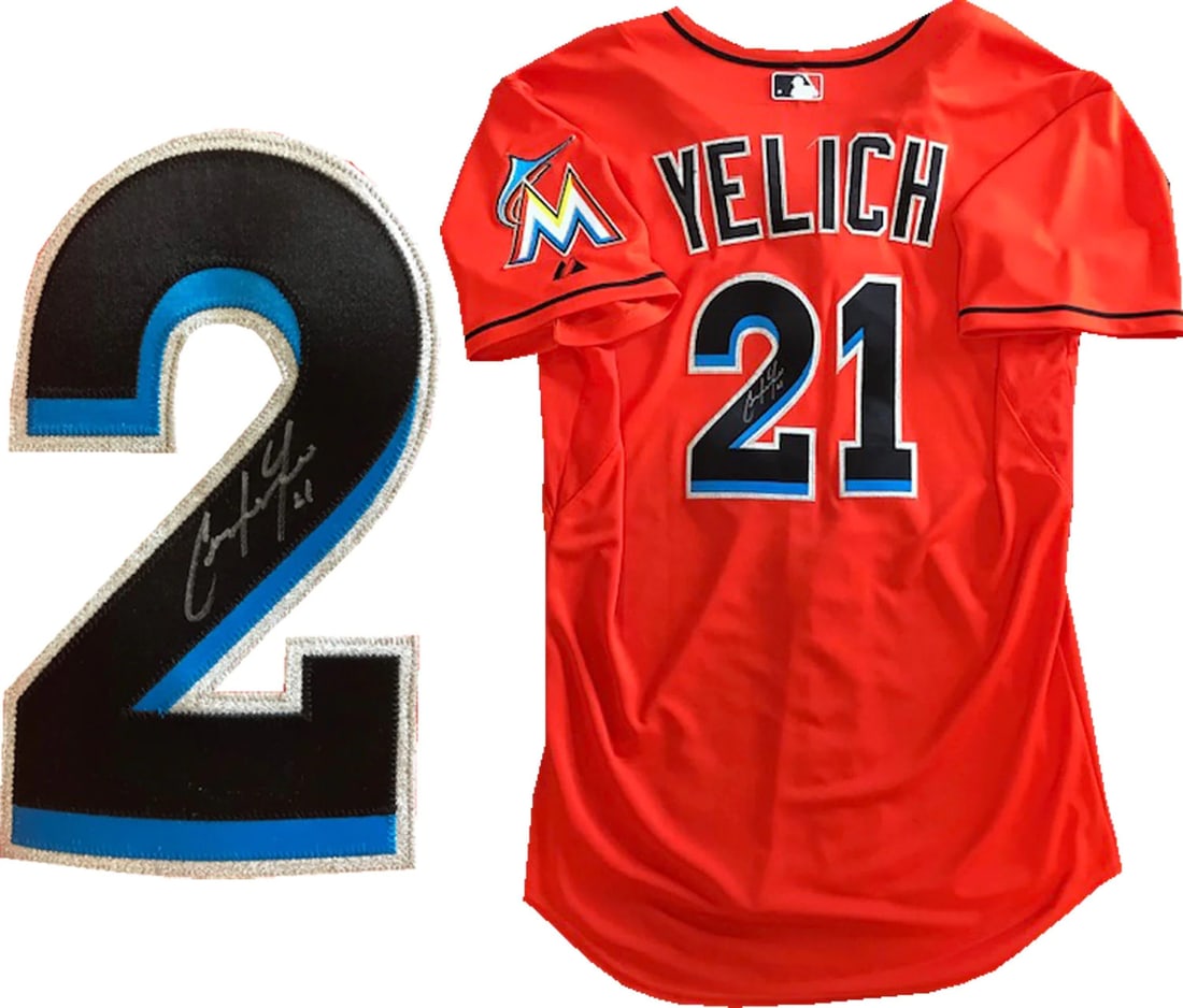 Christian Yelich Autographed Game Used Marlins Jersey MLB: Christian Yelich Autographed Game Used Marlins Jersey MLB Christian Yelich's game-used Marlins jersey, signed in silver sharpie across the number on the back. This authentic MLB-verified jersey was