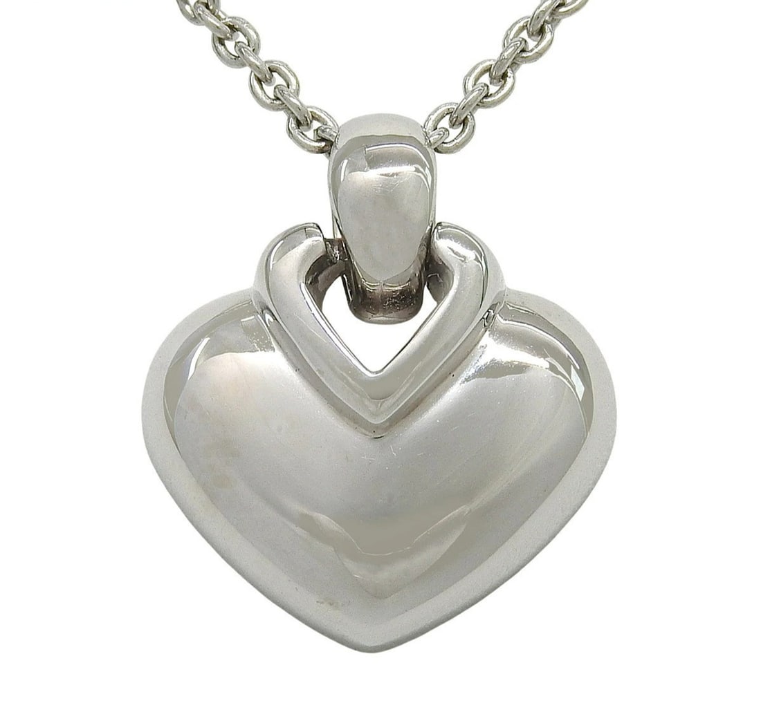 Bvlgari Bulgari Doppio Cuore 18k White Gold Chunky Heart Necklace Pendant 11.5g (1 of 6)