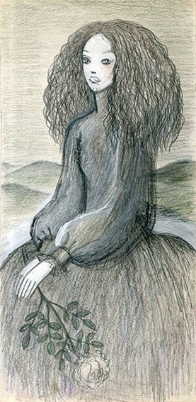 Rune Naito Original Drawing Woman in Black Dress Holding Flower Illustration: Rune Naito Original Drawing Woman in Black Dress Holding Flower Illustration Item Specifics: Artist: Rune Naito Subject: Woman holding a flower Material: Pencil colored pencil and pen on paper Style: