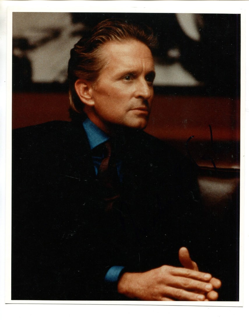Michael Douglas Autographed 8x10 Celebrity Photo: Michael Douglas Autographed 8x10 Celebrity Photo Michael Douglas' blue sharpie signature adds a touch of elegance to this 8x10 celebrity photo, capturing his iconic presence. The image itself is a tim