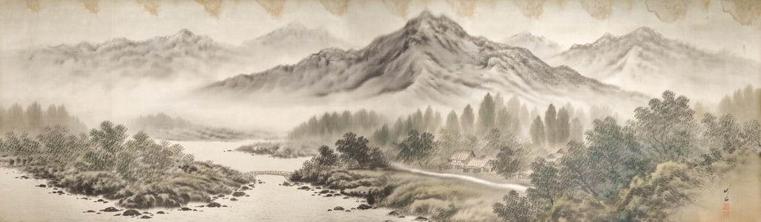 Japanese Nihonga Painting Otake Chikuha Sansui Landscape Large Unmounted Scroll (1 of 3)