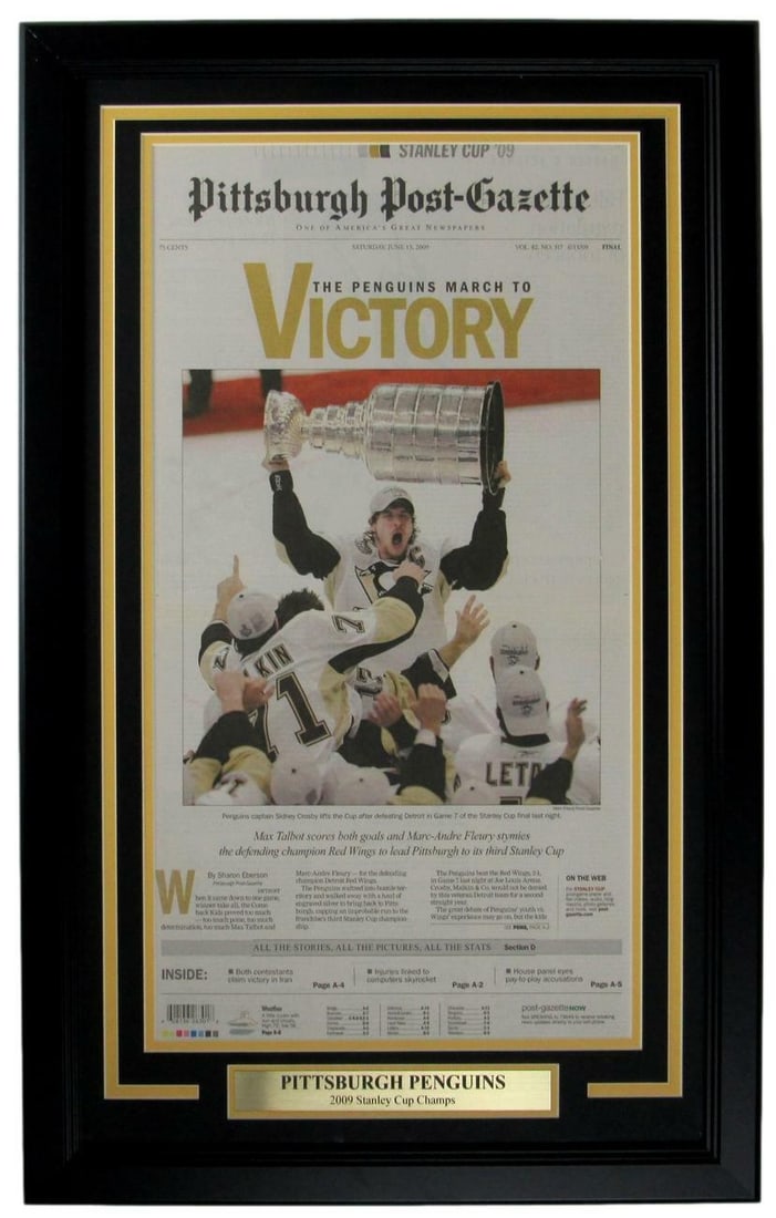 Pittsburgh Penguins 2009 Stanley Cup Champs Post Gazette Newspaper Framed 157847 (1 of 2)