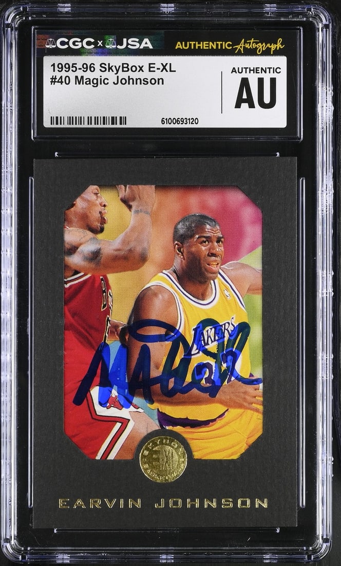 Magic Johnson 1995-96 Skybox E-XL Signed/ Autographed Card #40 CGC x JSA BA206508: Magic Johnson 1995-96 Skybox E-XL Signed/ Autographed Card #40 CGC x JSA BA206508 Signed by Magic Johnson in 1995-96 Skybox E-XL, Card #40, this card has been authenticated and graded by the