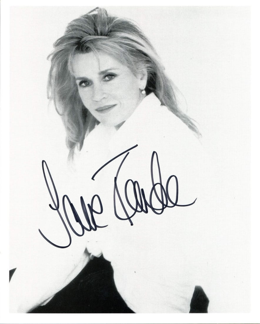 Jane Fonda Autographed 8x10 Photo: Jane Fonda Autographed 8x10 Photo Jane Fonda's iconic image is captured in an 8x10 photo, bearing her signature in black sharpie across the front. This rare and unique piece is accompanied by a Certif