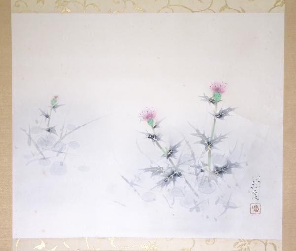 Tanaka Ichian Thistle Azami Japanese Hanging Scroll Kakejiku Painting Tomobako (1 of 1)