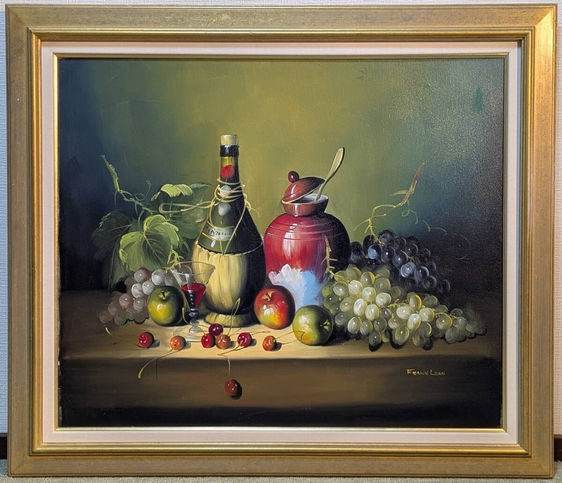 Oil painting still life grapes fruit signed large 20f frank (1 of 10)