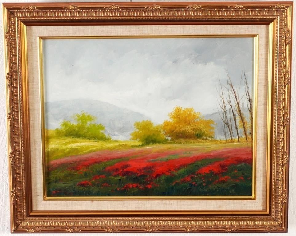 Diaz de Cereo Signed Spanish Artist Framed Original Oil Painting Poppy Field (1 of 9)