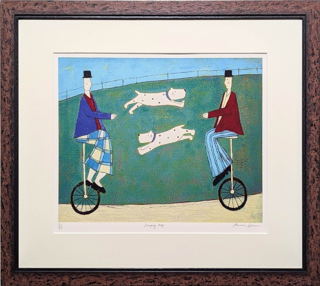 Annora Spence Jumping Dogs Silkscreen Signed ED 15/ 175 Framed With Box Genuine (1 of 8)