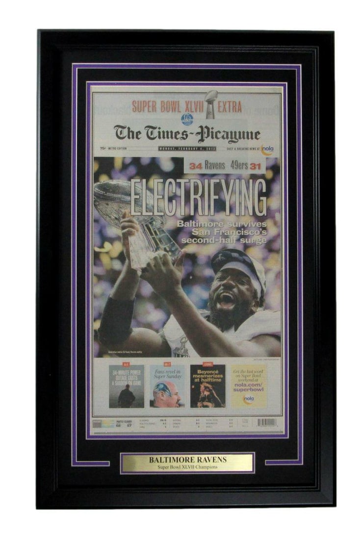 The Times Newspaper Feb. 4, 2013 Ravens Super Bowl XLVII Champs Framed 165894: The Times Newspaper Feb. 4, 2013 Ravens Super Bowl XLVII Champs Framed 165894 The February 4, 2013 edition of The Times newspaper commemorates the Baltimore Ravens' historic Super Bowl XLVII