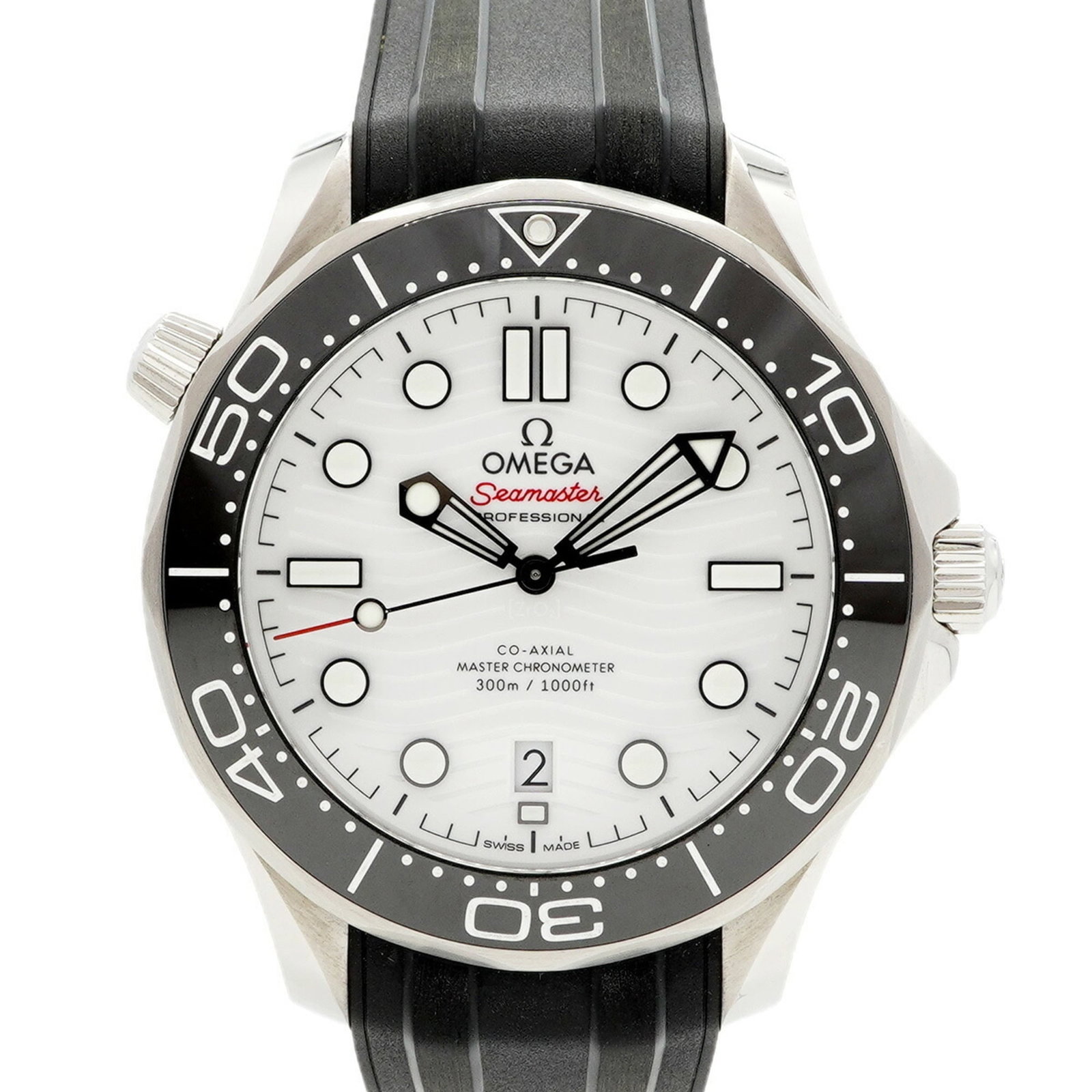Omega Wristwatch: Omega Wristwatch Omega Wristwatch, featuring a 42.1mm white dial and rubber band, with some traces of usage visible due to scratches and dirt, offering a classic timepiece design in good condition. Th