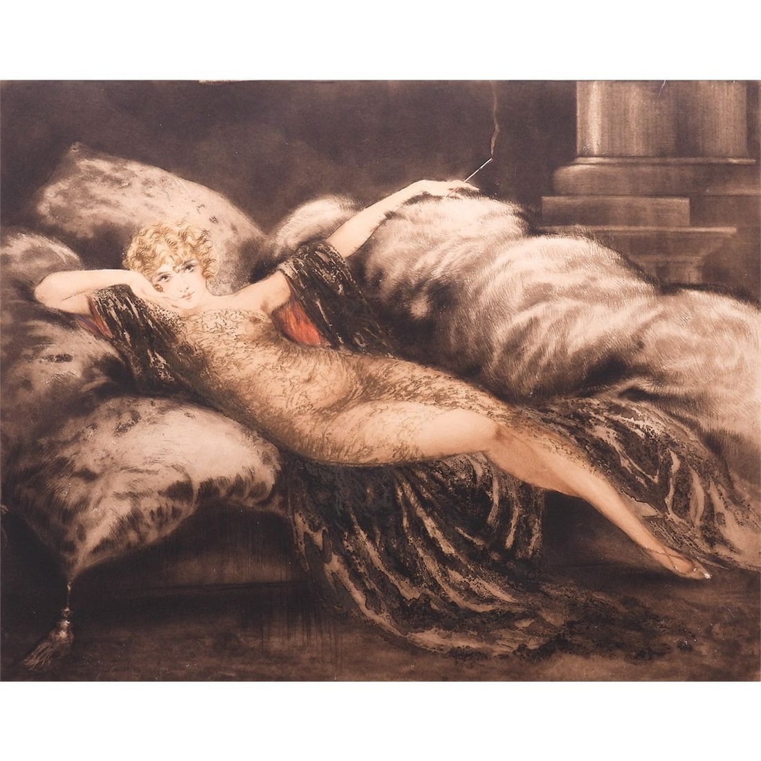 Hand signed Louis Icart etching print 1930 meditation (1 of 8)