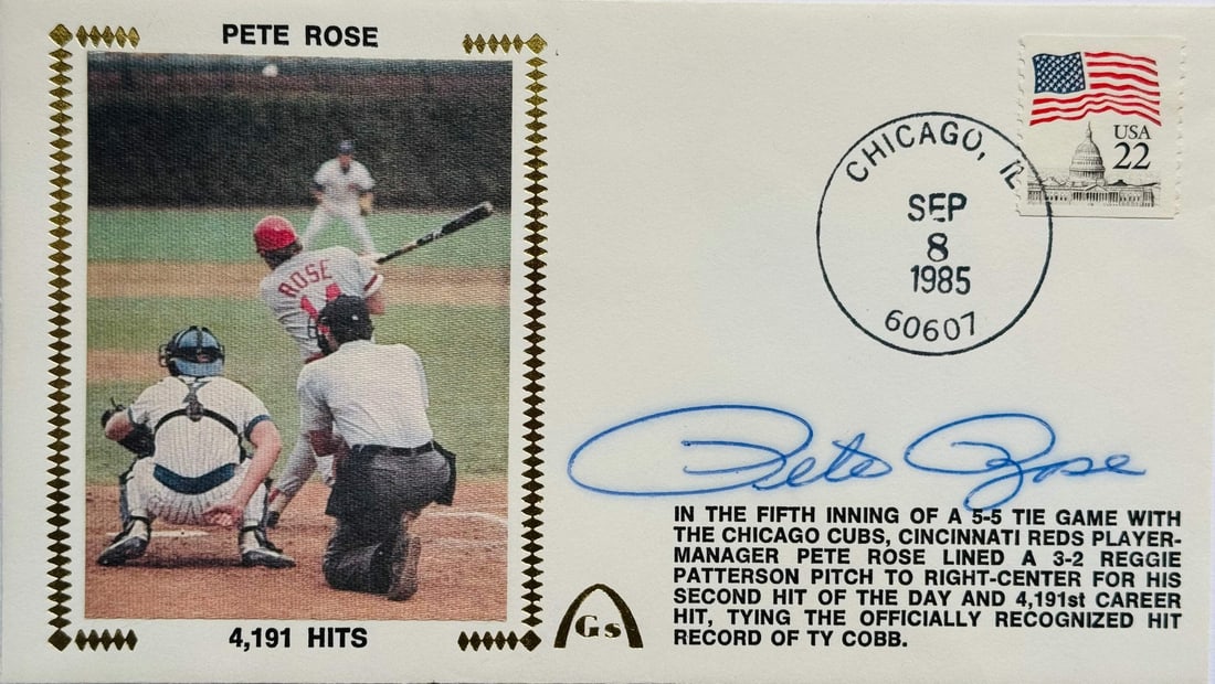 Pete Rose Autographed First Day Cover "4191 Hits" (JSA) (1 of 2)