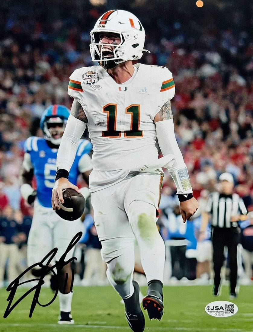 Carson Beck Autographed Miami Hurricanes 8x10 Photo (JSA): Carson Beck Autographed Miami Hurricanes 8x10 Photo (JSA) Carson Beck's sharpie signature adds a personal touch to this official 8x10 photo, bearing witness to his time as a Miami Hurricanes player. T
