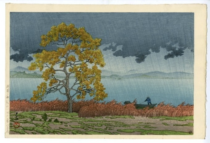 Kawase Hasui Woodblock Print Rain on the Lake Matsue Japanese Art: Kawase Hasui Woodblock Print Rain on the Lake Matsue Japanese Art Item Specifics: Primary Material: Paper Color: Multi-Color Original/Reproduction: Vintage Original Region Of Origin: Japan Age: