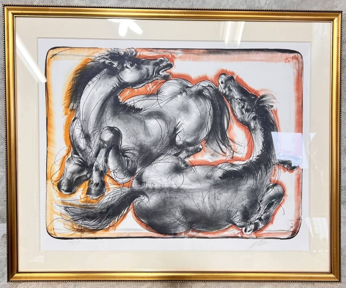 Hans Erni Playing Horses Lithograph Signed Limited 105/ 150 Swiss Modern Art (1 of 6)