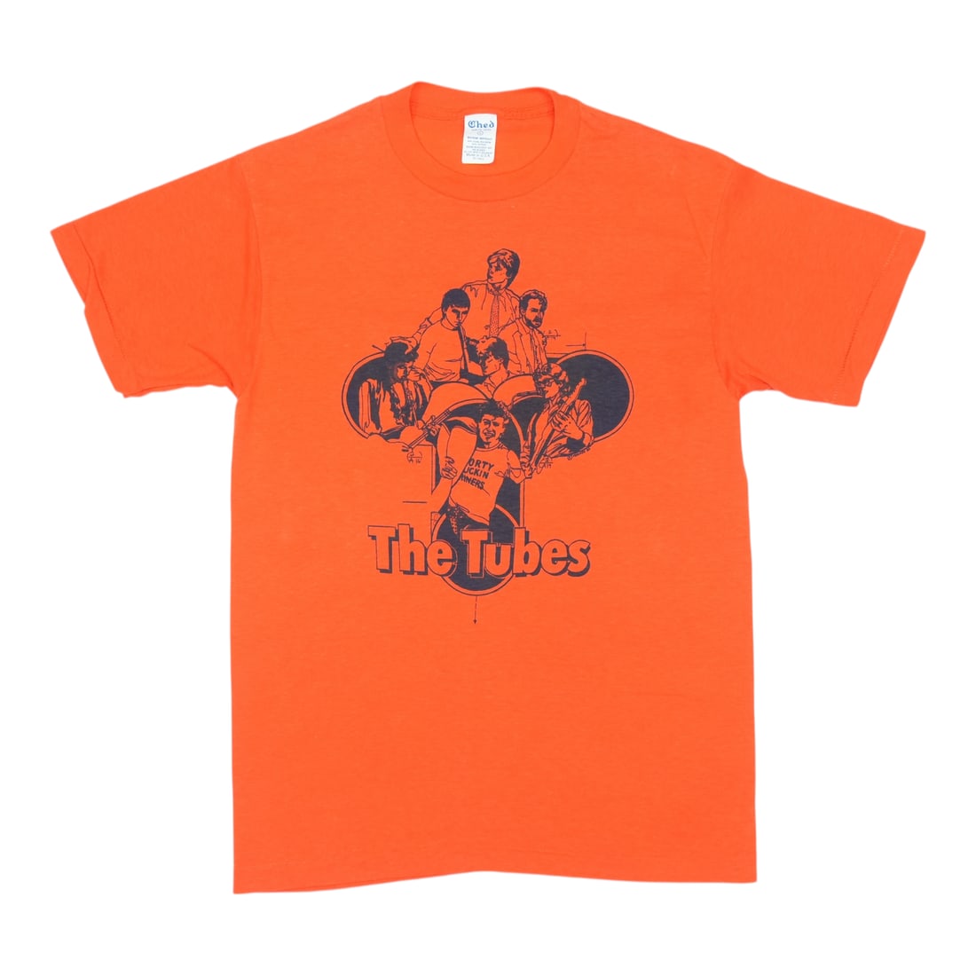 Tubes Shirt 1982: Tubes Shirt 1982 The Tubes Shirt from 1982 is a true vintage find, boasting an iconic orange color and classic design. With its original poly/cotton blend and excellent condition, this shirt is ready 