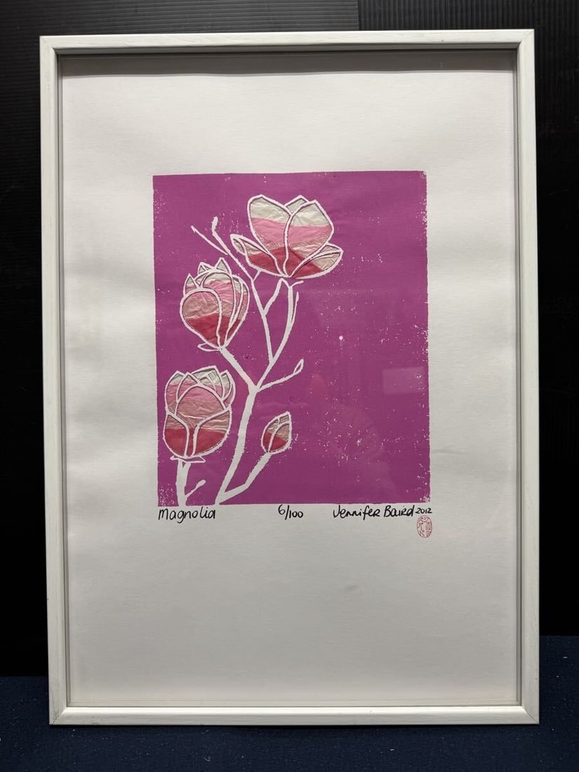 Jennifer Baird Magnolia Signed Mixed Media Screenprint 6/ 100 2012 Framed (1 of 10)