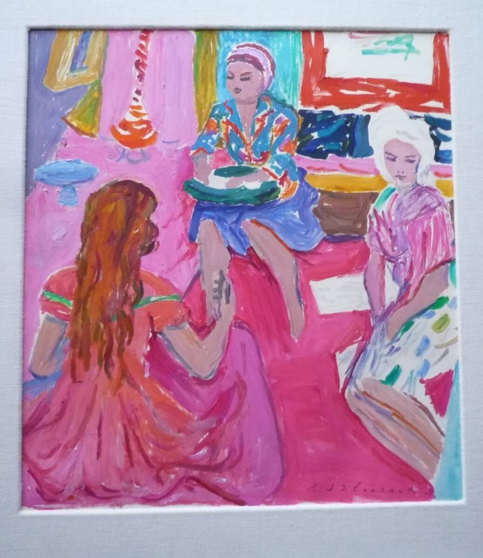 Emile Sabouraud Trois Femmes Original Acrylic Painting Signed French Modern Art: Emile Sabouraud Trois Femmes Original Acrylic Painting Signed French Modern Art Item Specifics: Unit Of Sale: Single Piece Artist: Emile Sabouraud Signed By: Emile Sabouraud Size: Large Signed: Yes Ma