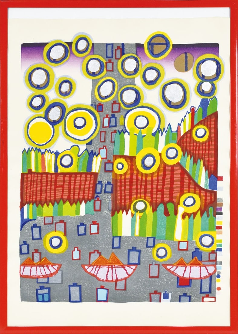 Red fringe colorful fun woodblock prints opus 1 friedensreich Hundertwasser (1 of 1)