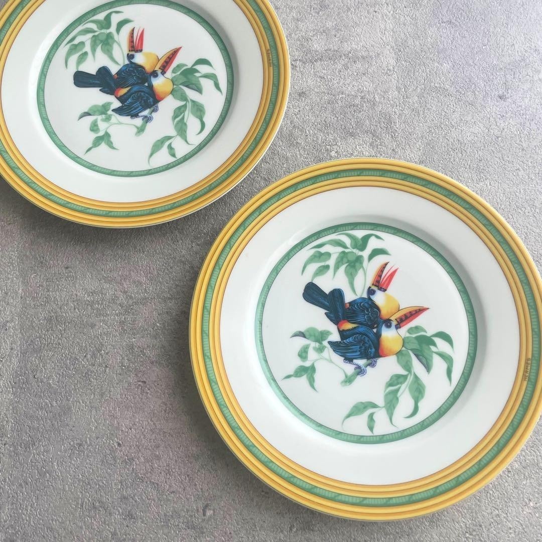 Herms Toucan Plate Set of 2 Porcelain Dessert Plate Collectible Tableware (1 of 5)