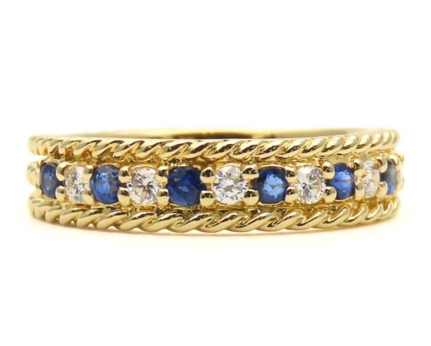 Christian Dior Blue Sapphire Diamond 18k Yellow Gold Twist Band Ring US6.75 EU53 (1 of 7)
