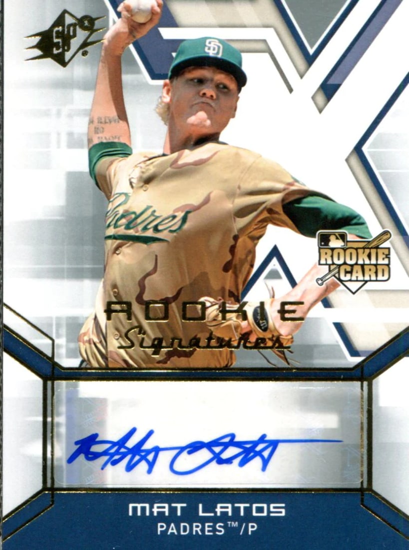 Upper Deck SPx Rookie Card Autographed By Mat Latos: Upper Deck SPx Rookie Card Autographed By Mat Latos Upper Deck SPx Rookie Card features the autograph of Mat Latos, signed in blue sharpie across the front of the card. The item comes with an