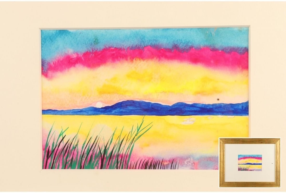 Toshiro Arikata lithograph painting twilight mountain nature landscape japanese (1 of 10)