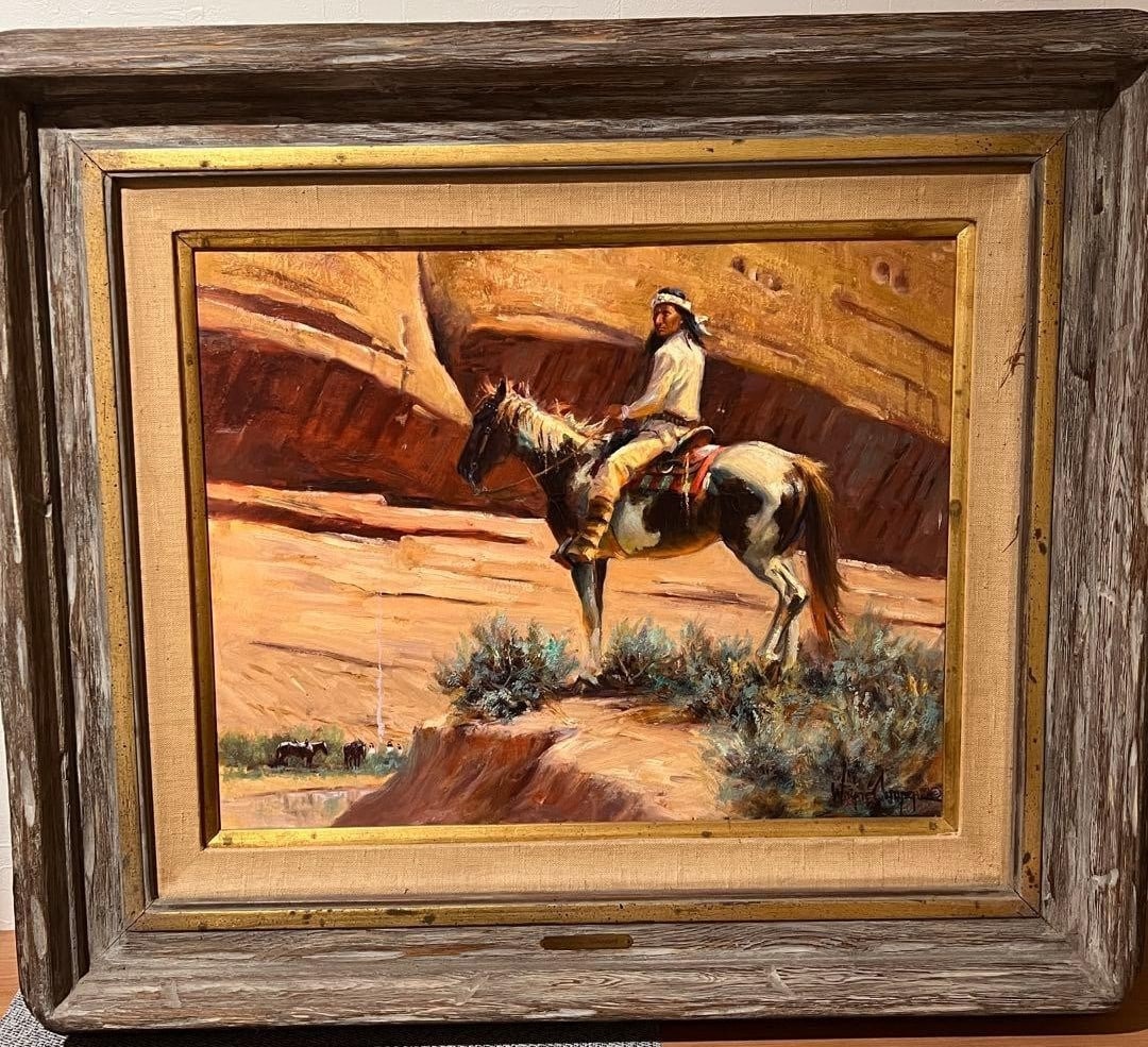 Wayne Cooper Western Oil Painting Native American Horse Rider Signed Canvas US (1 of 11)