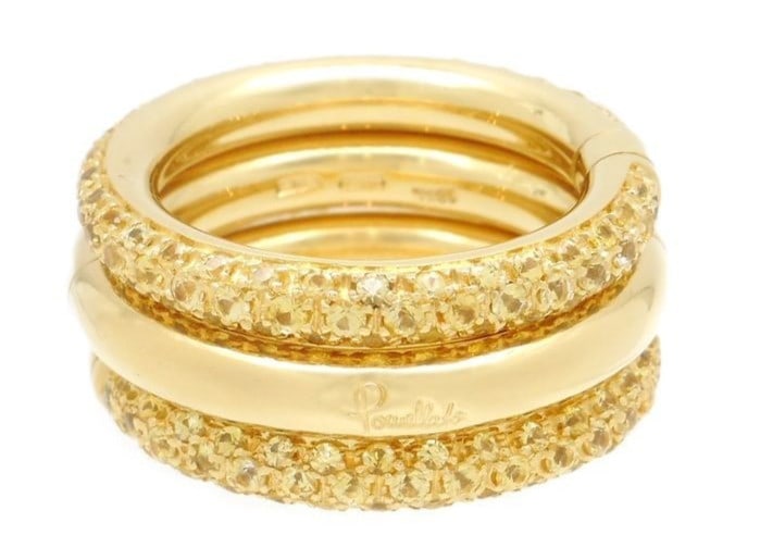 Pomellato Yellow Sapphire 18k Yellow Gold 3 Row Wide Band Ring US 6.25 EU53: Pomellato Yellow Sapphire 18k Yellow Gold 3 Row Wide Band Ring US 6.25 EU53 Item Specifics: Shape: Round Occasion: Anniversary Birthday Christening Christmas Engagement Graduation Mother"s Day