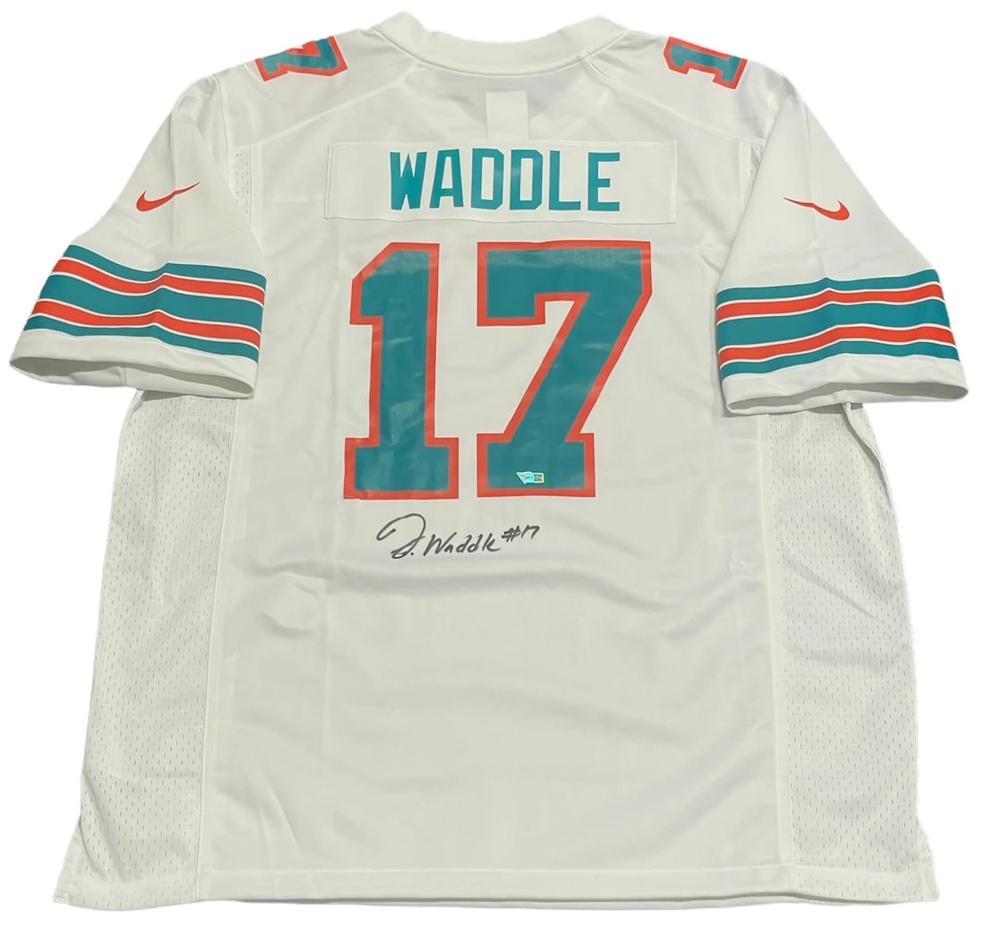Waddle Jaylen Autographed White Dolphins Jersey Fanatics: Waddle Jaylen Autographed White Dolphins Jersey Fanatics Authentic Jaylen Waddle Autographed White Dolphins Jersey. This Fanatics Authenticated jersey features a black sharpie signature across the