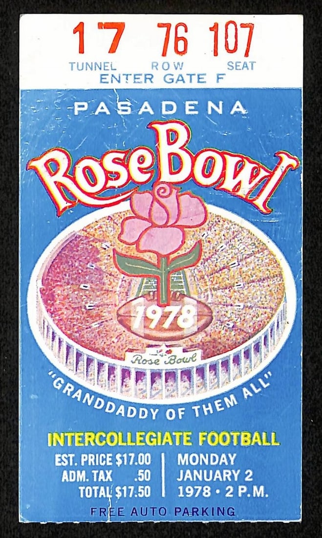College Football Game Ticket Stub From 1978 Rose Bowl Washington vs Michigan: College Football Game Ticket Stub From 1978 Rose Bowl Washington vs Michigan Original ticket stub from the historic 1978 Rose Bowl game between Washington and Michigan, bearing the iconic details of