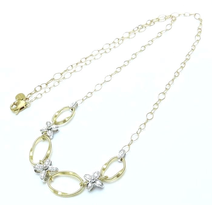 Marco Bicego Marrakech Onde Diamond 18k Yellow White Gold Flower Necklace: Marco Bicego Marrakech Onde Diamond 18k Yellow White Gold Flower Necklace Item Specifics: Pendant Shape: Flower Closure: Lobster Occasion: Anniversary Birthday Christmas Engagement Graduation Mother"s