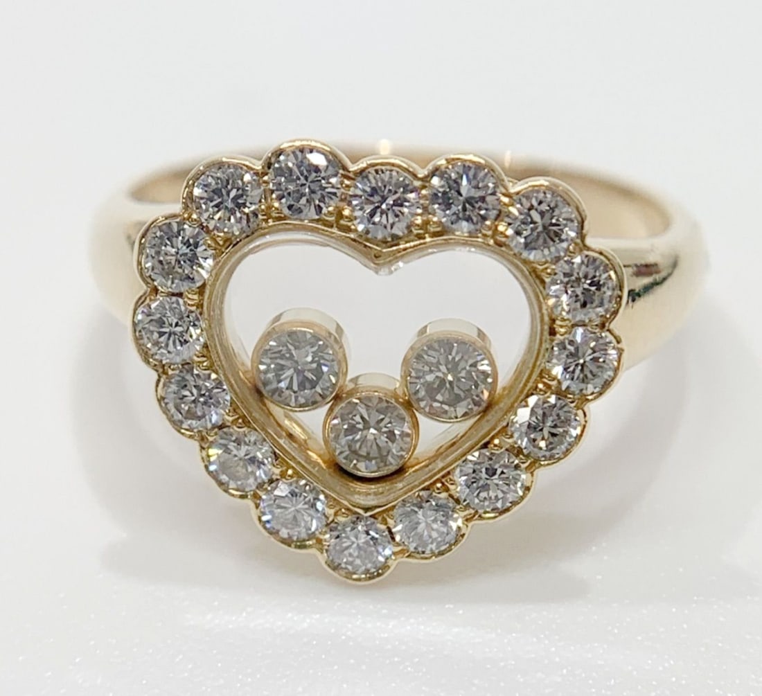 Vintage Chopard Happy Diamond 18k Yellow Gold Love Heart Cocktail Ring US6 EU51 (1 of 8)