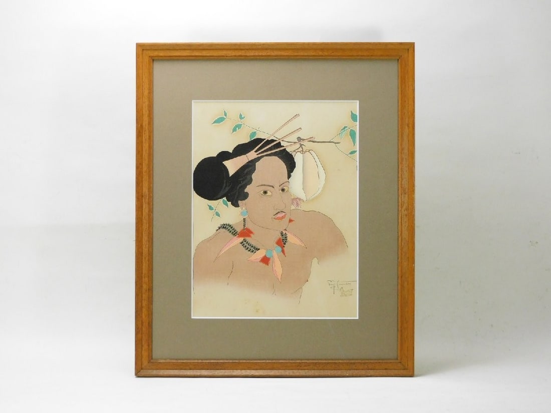 Paul Jacoulet A Man of Yap Woodblock Ukiiyo-e Art Framed Signed with seal (1 of 8)