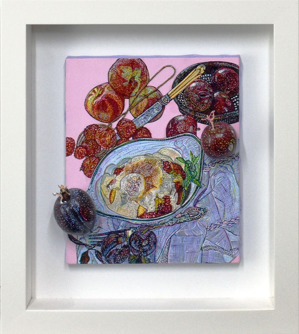 Mixed media canvas painting skating prune pomme original mimi yokoo: Mixed media canvas painting skating prune pomme original mimi yokoo Item Specifics: Artist: Mimi Yokoo Subject: Still Life Fruits Material: Mixed Media on Canvas Style: Japanese Product Disclaimer: