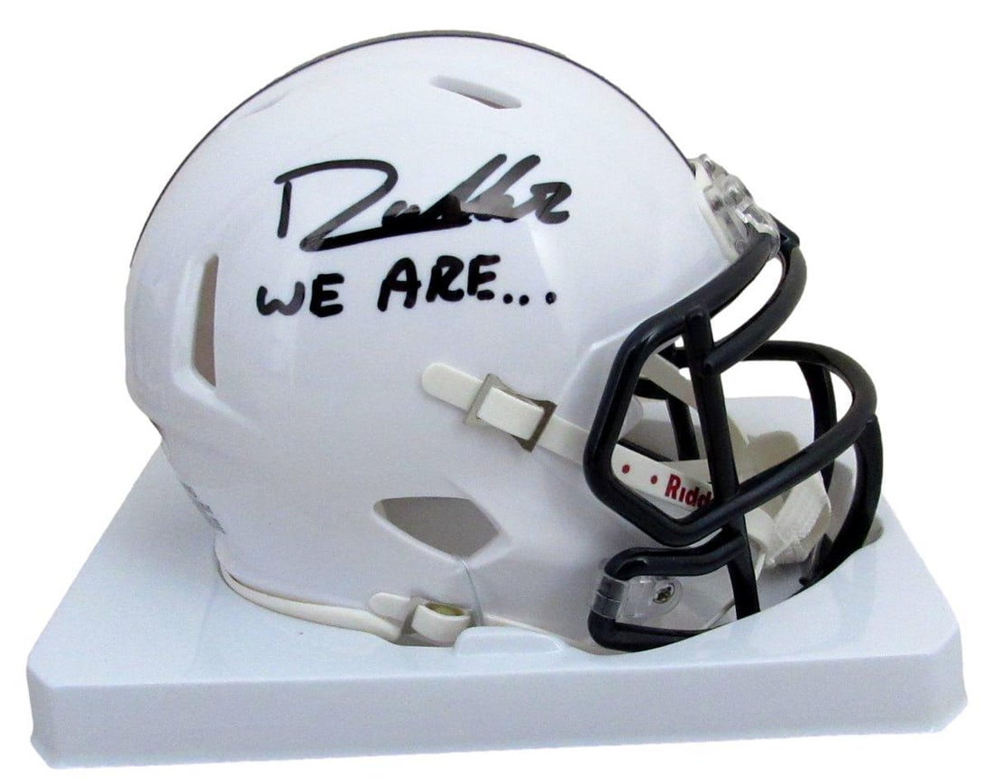 Drew Allar Signed/ Inscribed Penn State Mini Football Helmet JSA 194520: Drew Allar Signed/ Inscribed Penn State Mini Football Helmet JSA 194520 Drew Allar, the legendary Penn State quarterback, has signed and inscribed his name on this mini football helmet. A rare